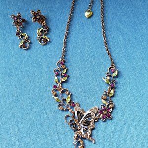 COPY - Betsey Johnson Butterfly & Floral Clavicle Necklace & Earrings - NWT